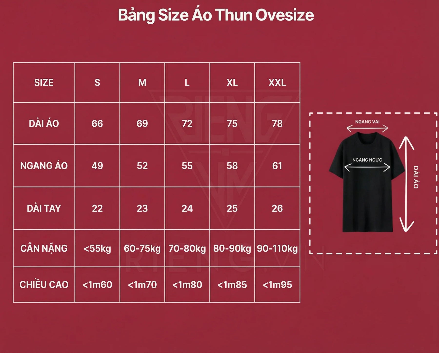 Bảng Size Áo Thun Oversize
