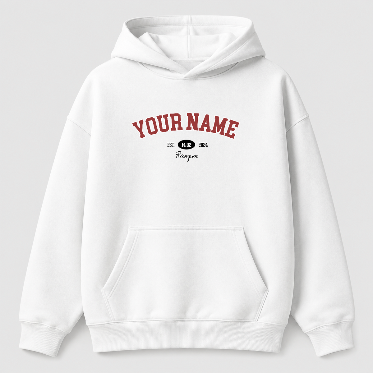 Áo hoodie Oversize In Tên Basic Text Oldschool RIENGVN ver 3 — vùng in hoodie lớn v7