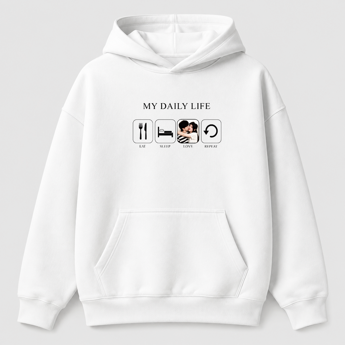 Áo hoodie Eat Sleep Love Repeat Riengvn — vùng in hoodie lớn v8