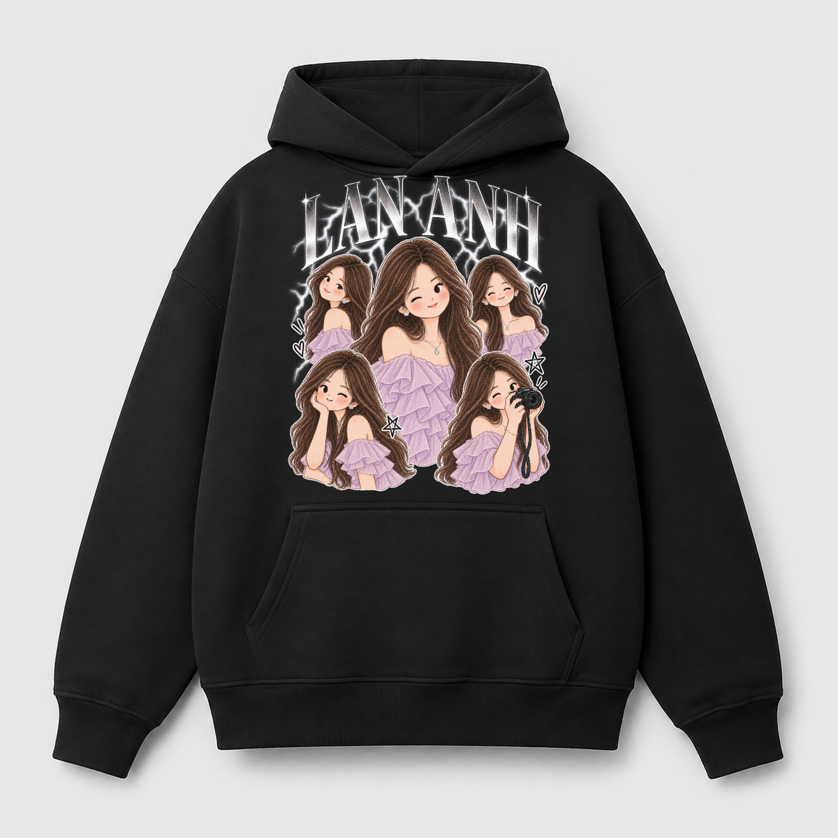 Áo hoodie Chibi Collage 5 Dáng In Tên RIENGVN — vùng in hoodie lớn v8
