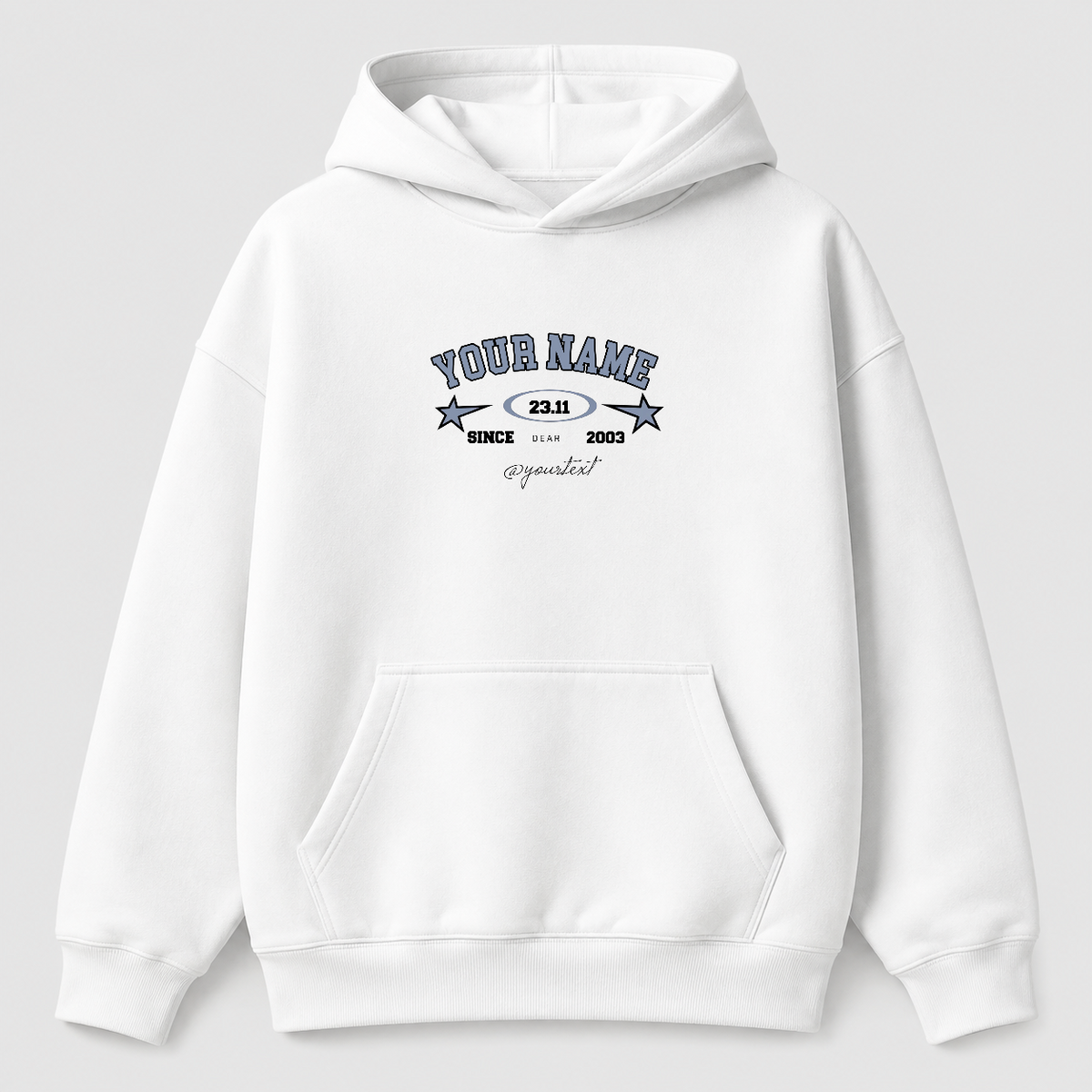 Áo hoodie Oversize In Tên Basic Text Chilling Star Collage Style RIENGVN — thiết kế Trắng