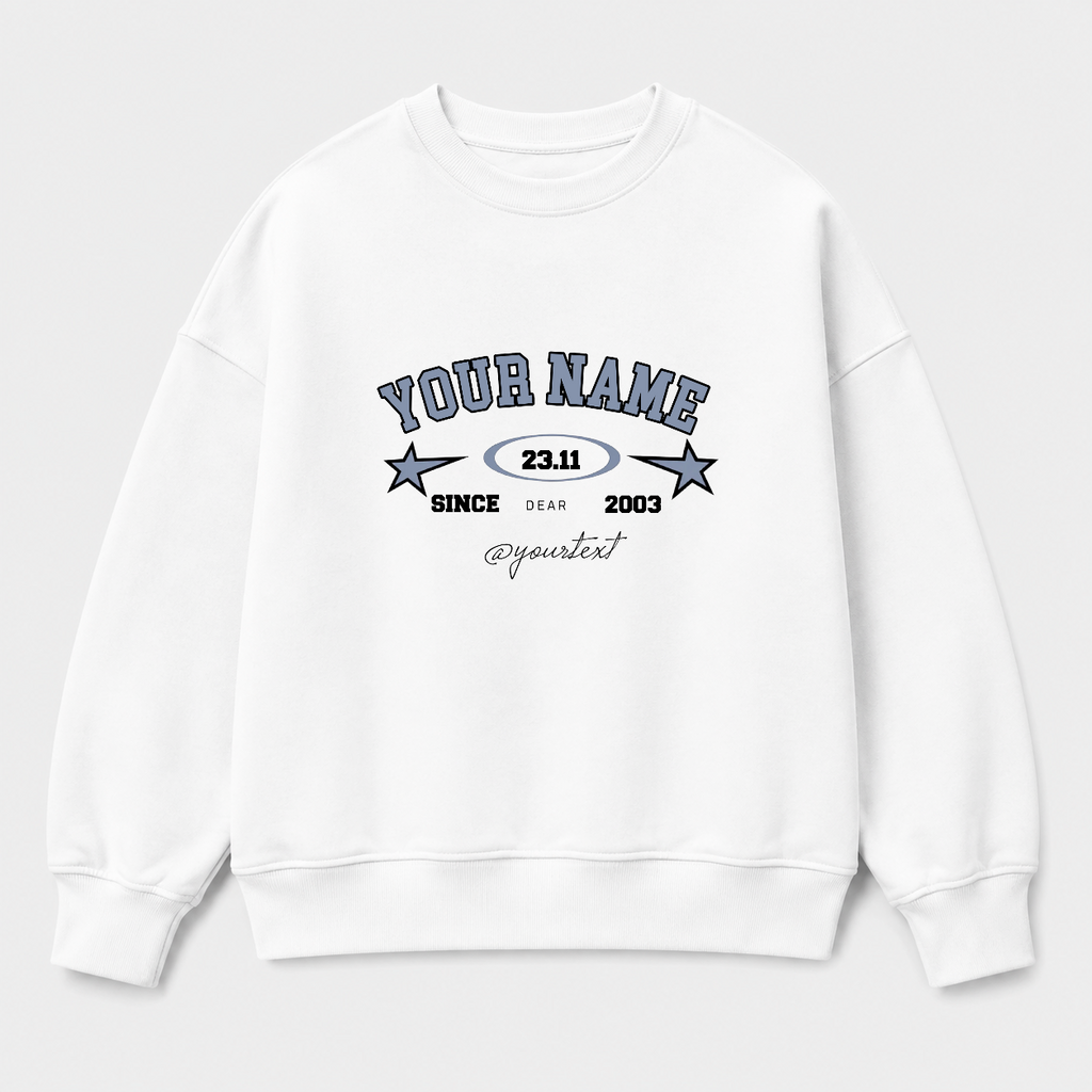 Áo sweater Oversize In Tên Basic Text Chilling Star Collage Style RIENGVN — thiết kế Trắng