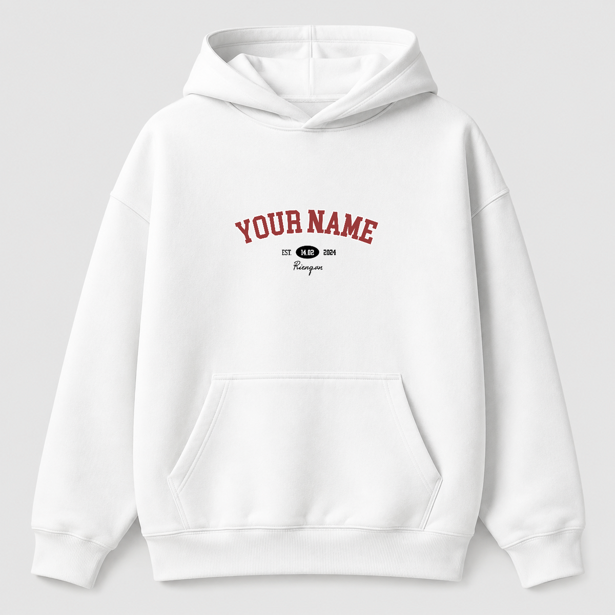 Áo hoodie Oversize In Tên Basic Text Oldschool RIENGVN ver 3 — thiết kế Trắng