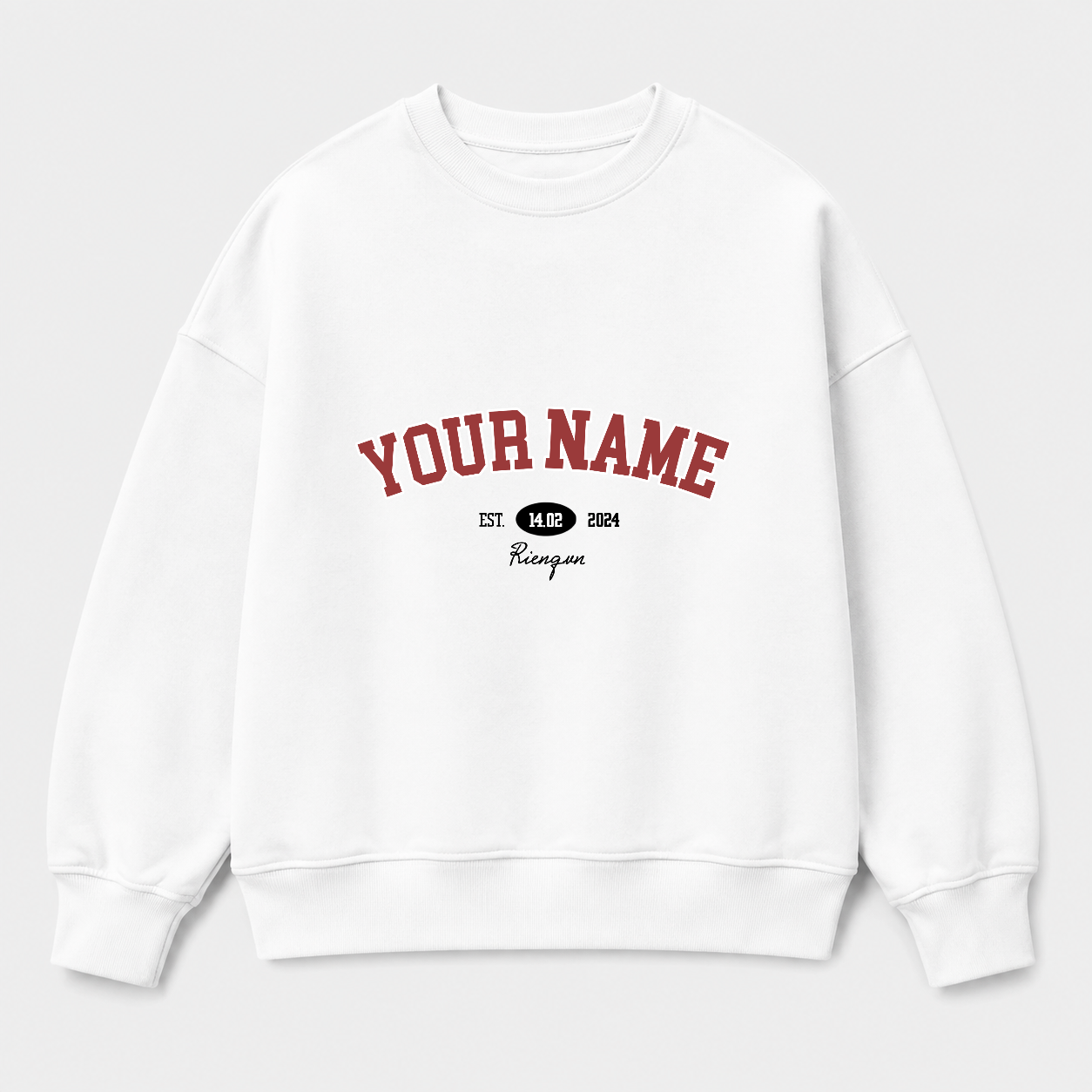 Áo sweater Oversize In Tên Basic Text Oldschool RIENGVN ver 3 — thiết kế Trắng