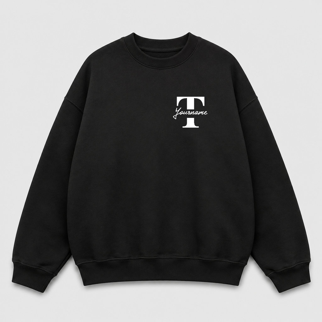 Áo sweater Oversize In Tên Text Split Riengvn — thiết kế Đen