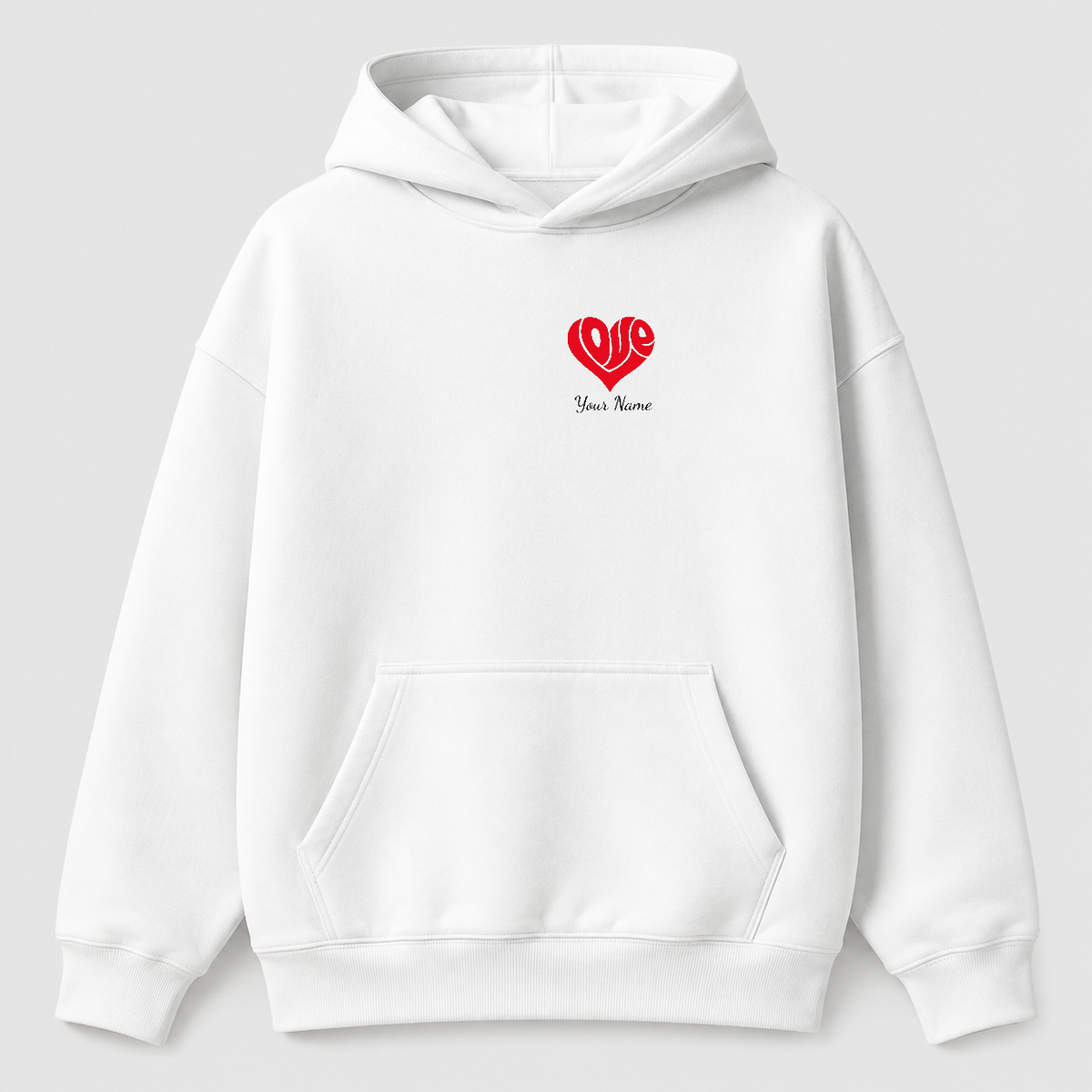 Áo hoodie Shape Heart In tên — thiết kế Trắng