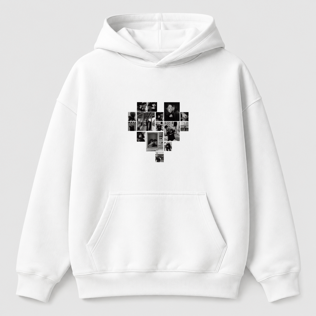 Áo hoodie Multi Image Heart Riengvn — thiết kế Trắng