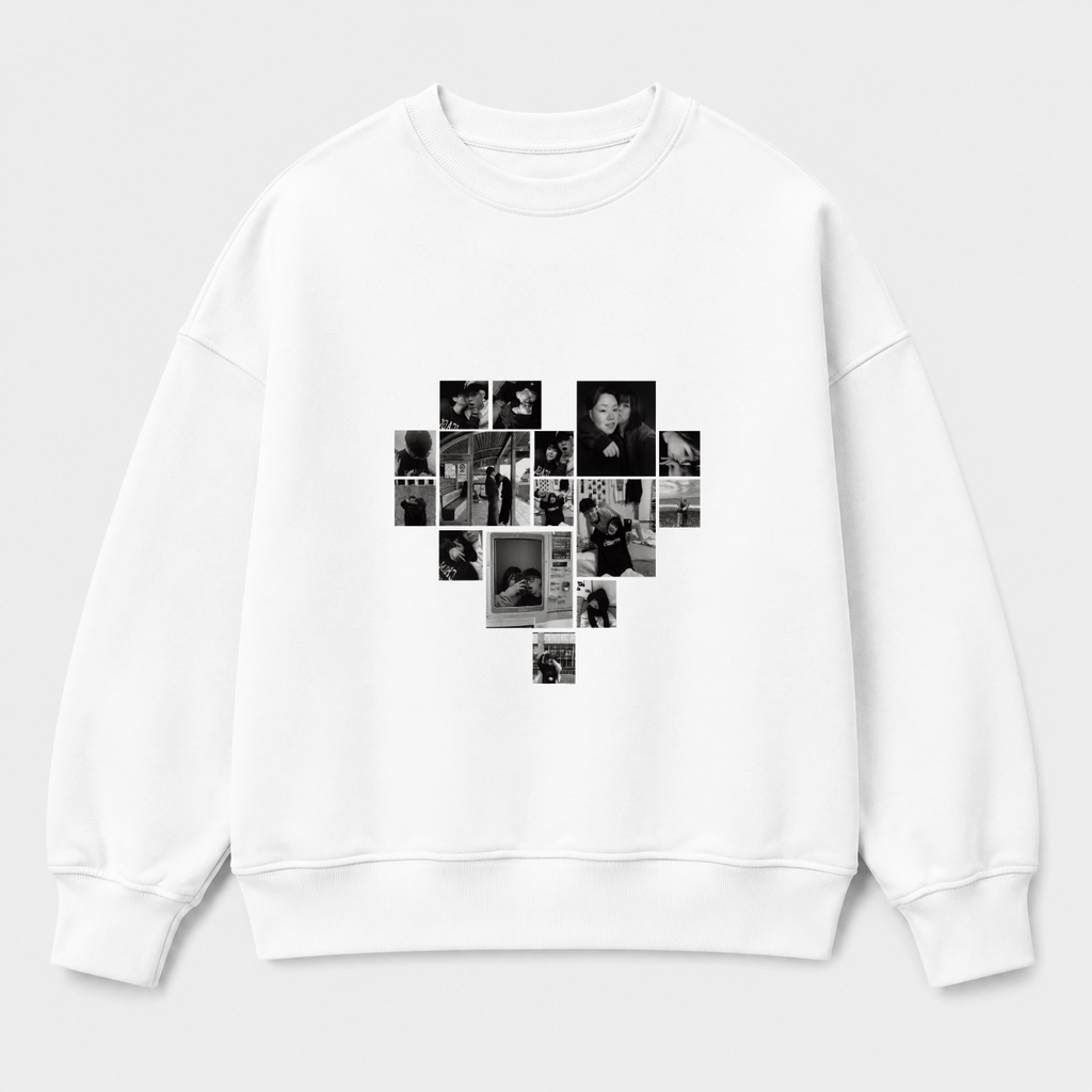 Áo sweater Multi Image Heart Riengvn — thiết kế Trắng