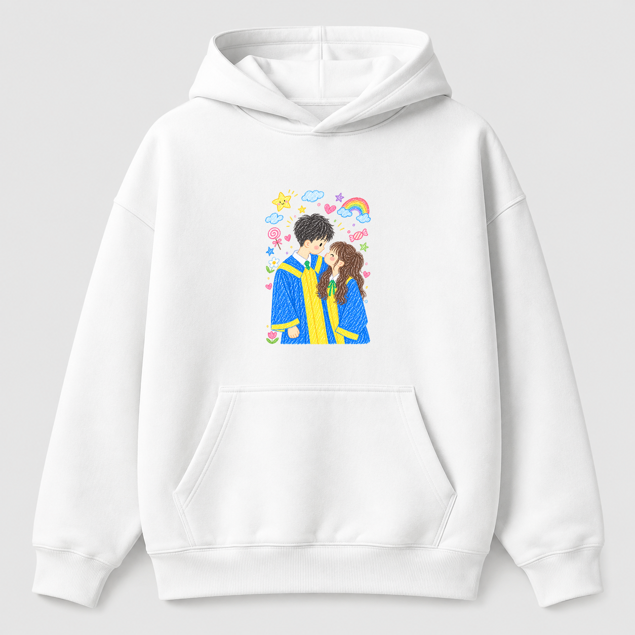 Áo hoodie Chân Dung Sáp Màu Cá Nhân Hóa RIENGVN — thiết kế Trắng