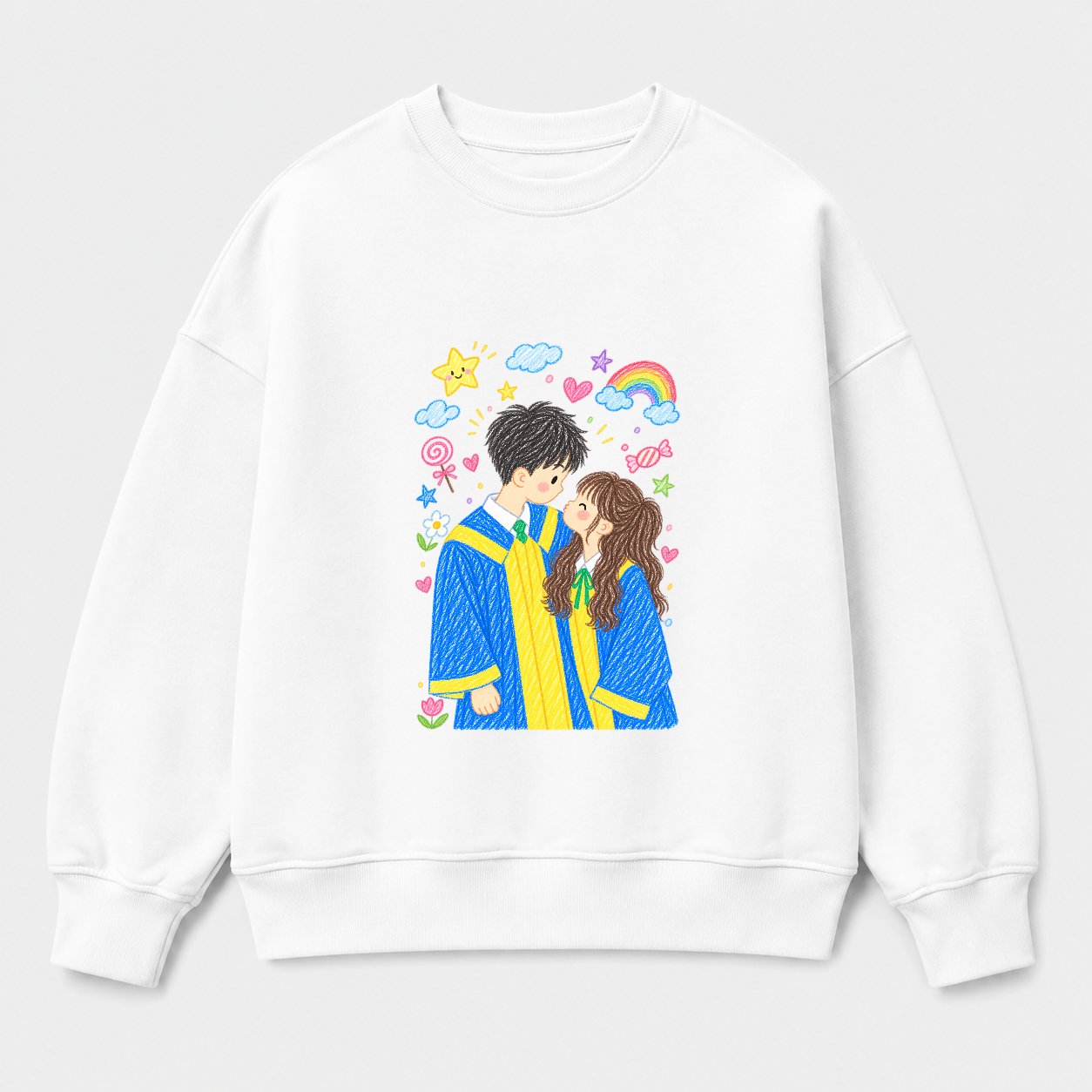 Áo sweater Chân Dung Sáp Màu Cá Nhân Hóa RIENGVN — thiết kế Trắng