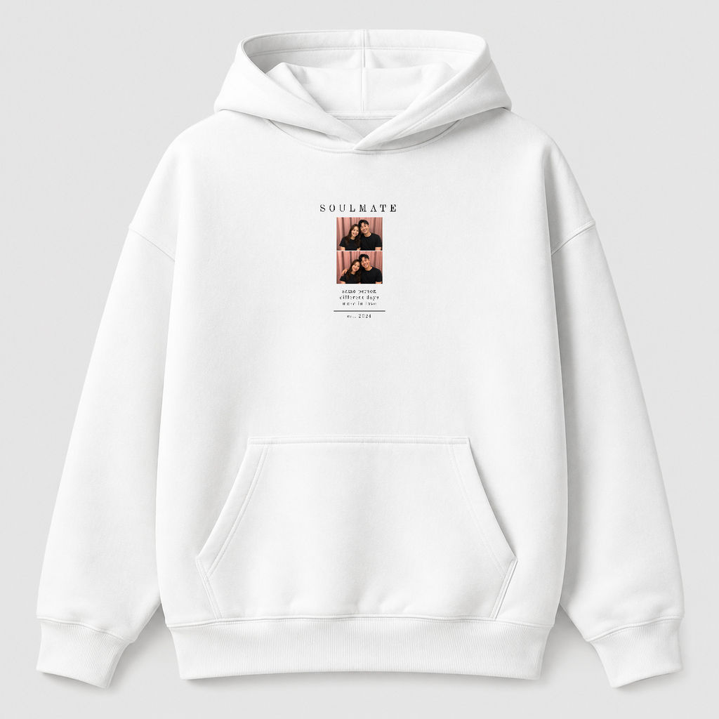 Áo hoodie Soulmate 2 Ảnh Và Năm Kỷ Niệm RIENGVN — thiết kế Trắng