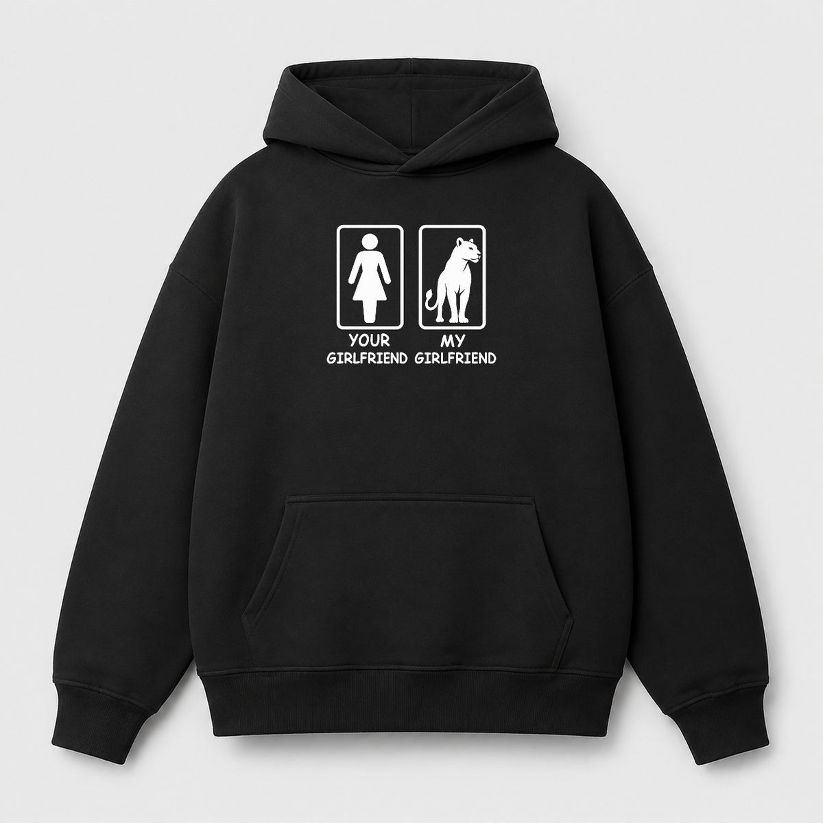 Áo Hoodie Your Girlfriend My Girlfriend – Chọn Sư Tử / Cô Gái | RIENGVN — Đen — Sư tử