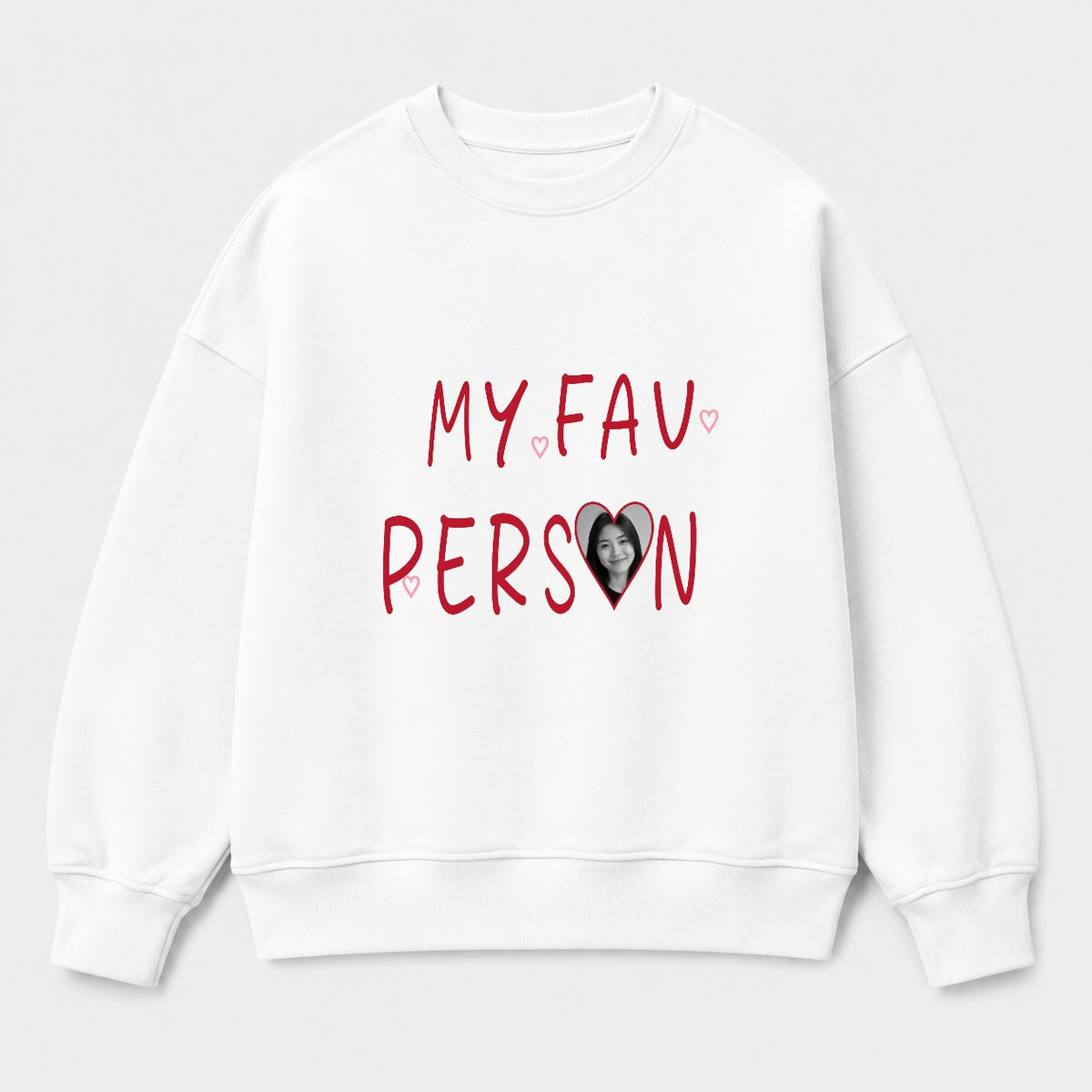 Áo sweater My Fav Person – Cá Nhân Hóa | RIENGVN — Trắng — Thiết kế mặt trước