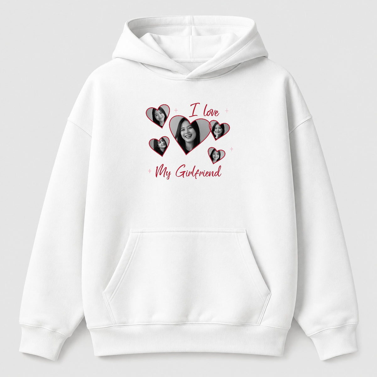Áo hoodie I Love My Girlfriend – Cá Nhân Hóa | RIENGVN — Trắng — Thiết kế mặt trước