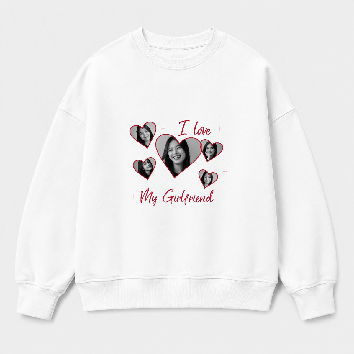 Áo sweater I Love My Girlfriend – Cá Nhân Hóa | RIENGVN — Trắng — Thiết kế mặt trước