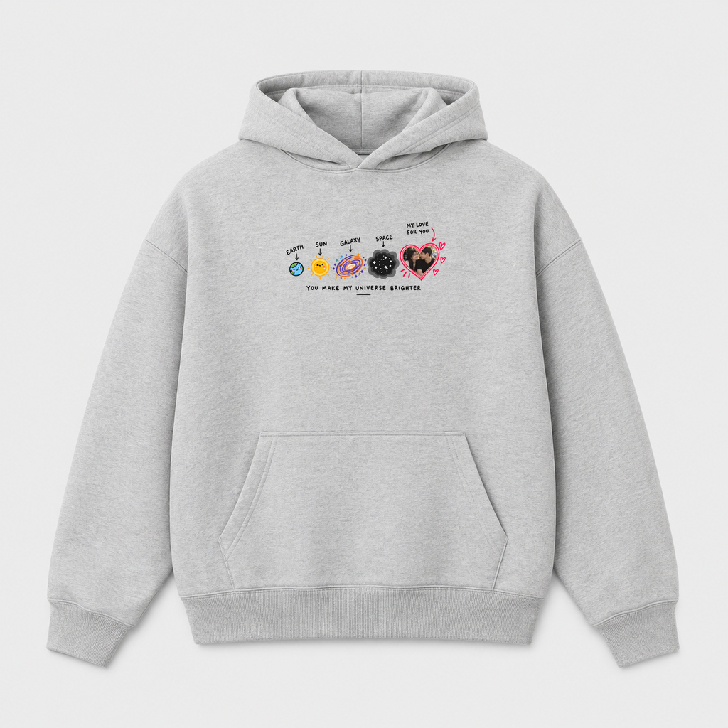 Áo Hoodie Custom Ảnh Trái Tim Vũ Trụ – You Make My Universe Brighter | RIENGVN — màu Xám
